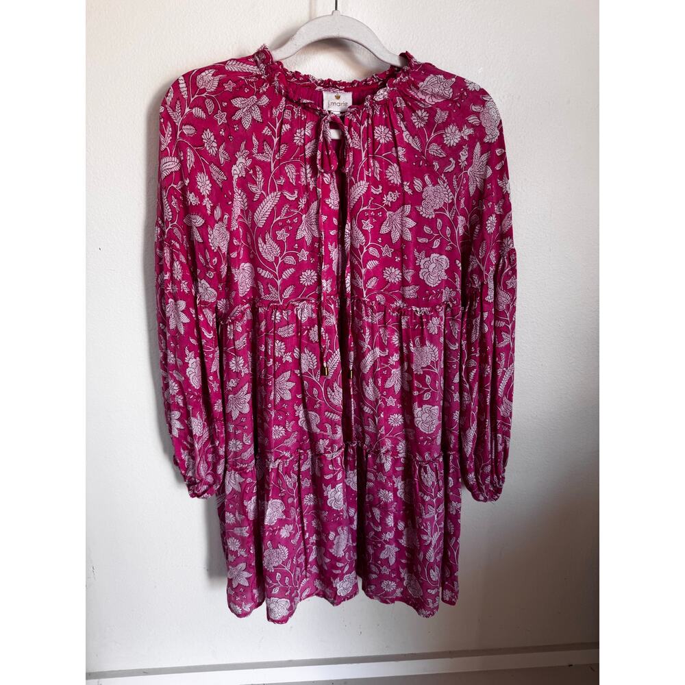 J.Marie Women’s‎ Long Sleeve Floral Print Tiered Shift Dress Magenta Small